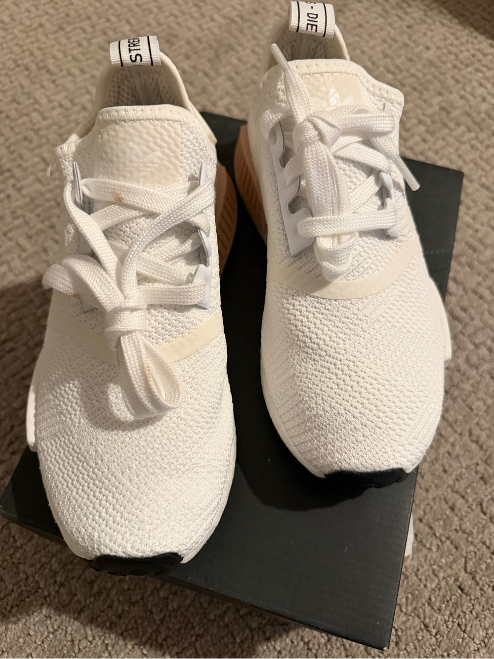 NWT Adidas Women’s NMD R1 white with pink accents - sz 5